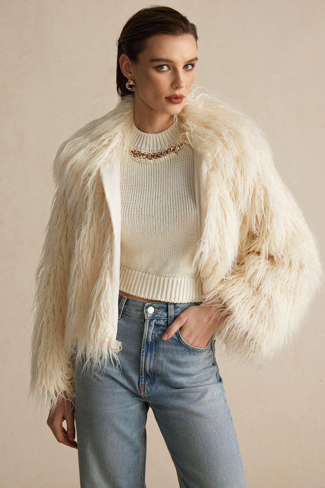 Faux Wool Long Sleeve Jacket