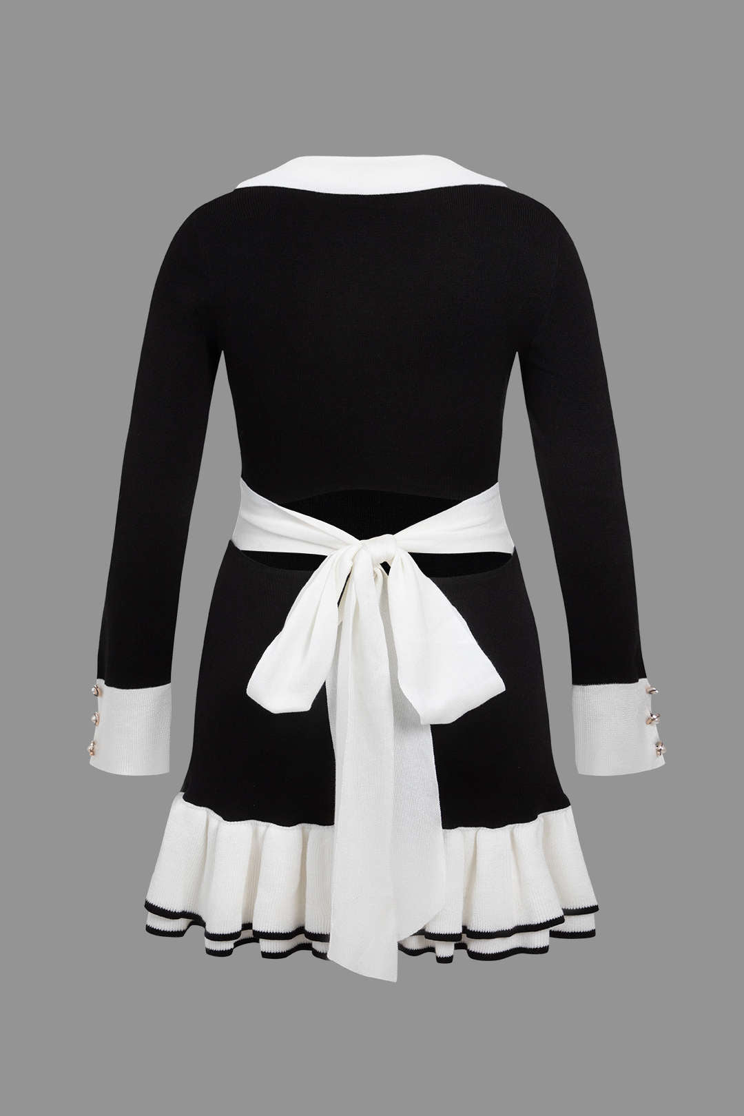 Plus Size Color Block Knit Bow Ruched Dress