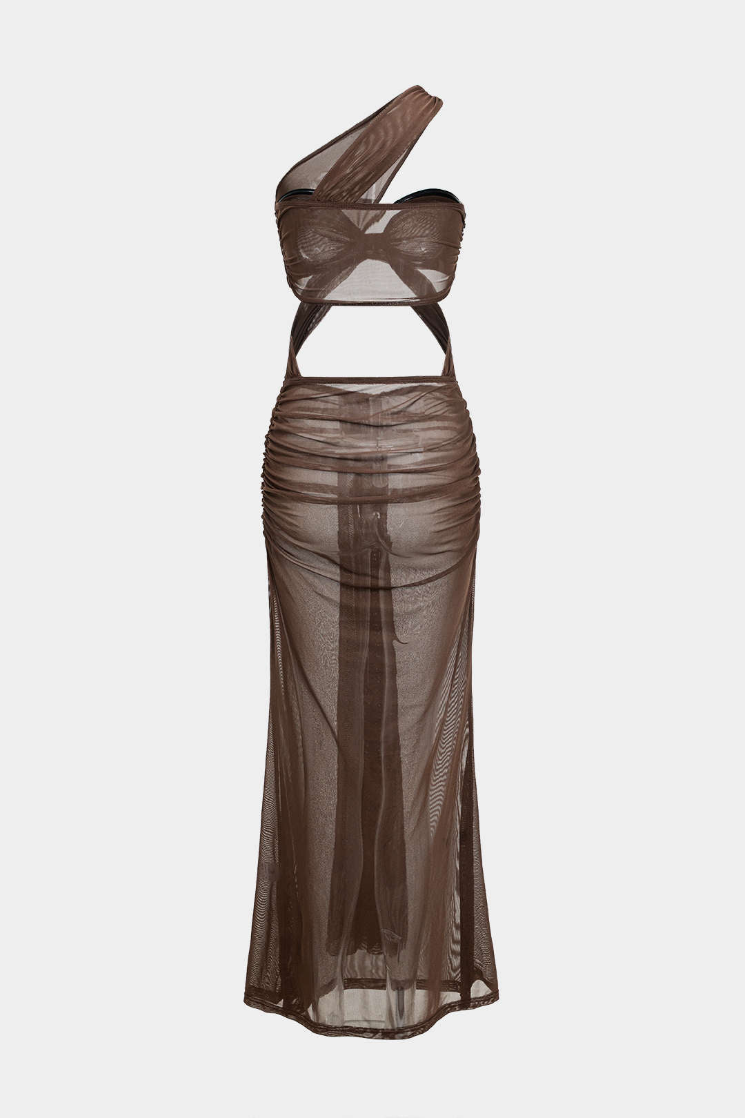 Mesh Ruched Crossed Cut Out Backless Maxi Dress