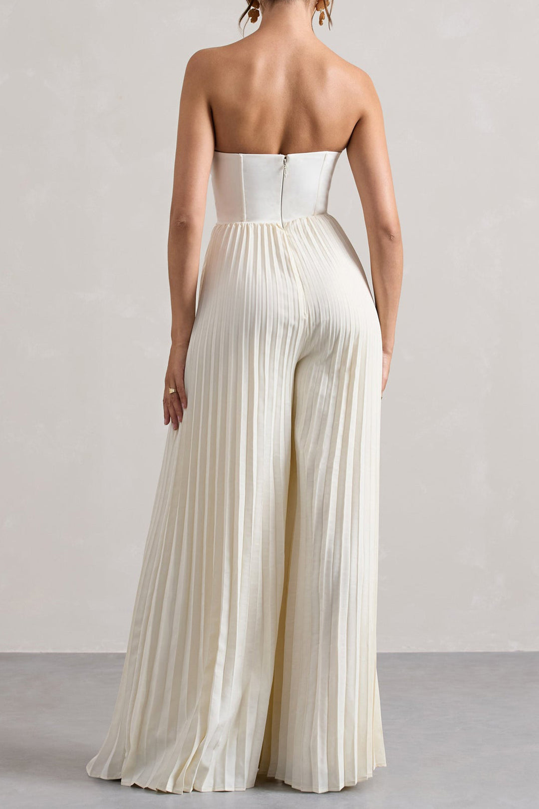 Pleated Zipper Corset Strapless Jumpsuit