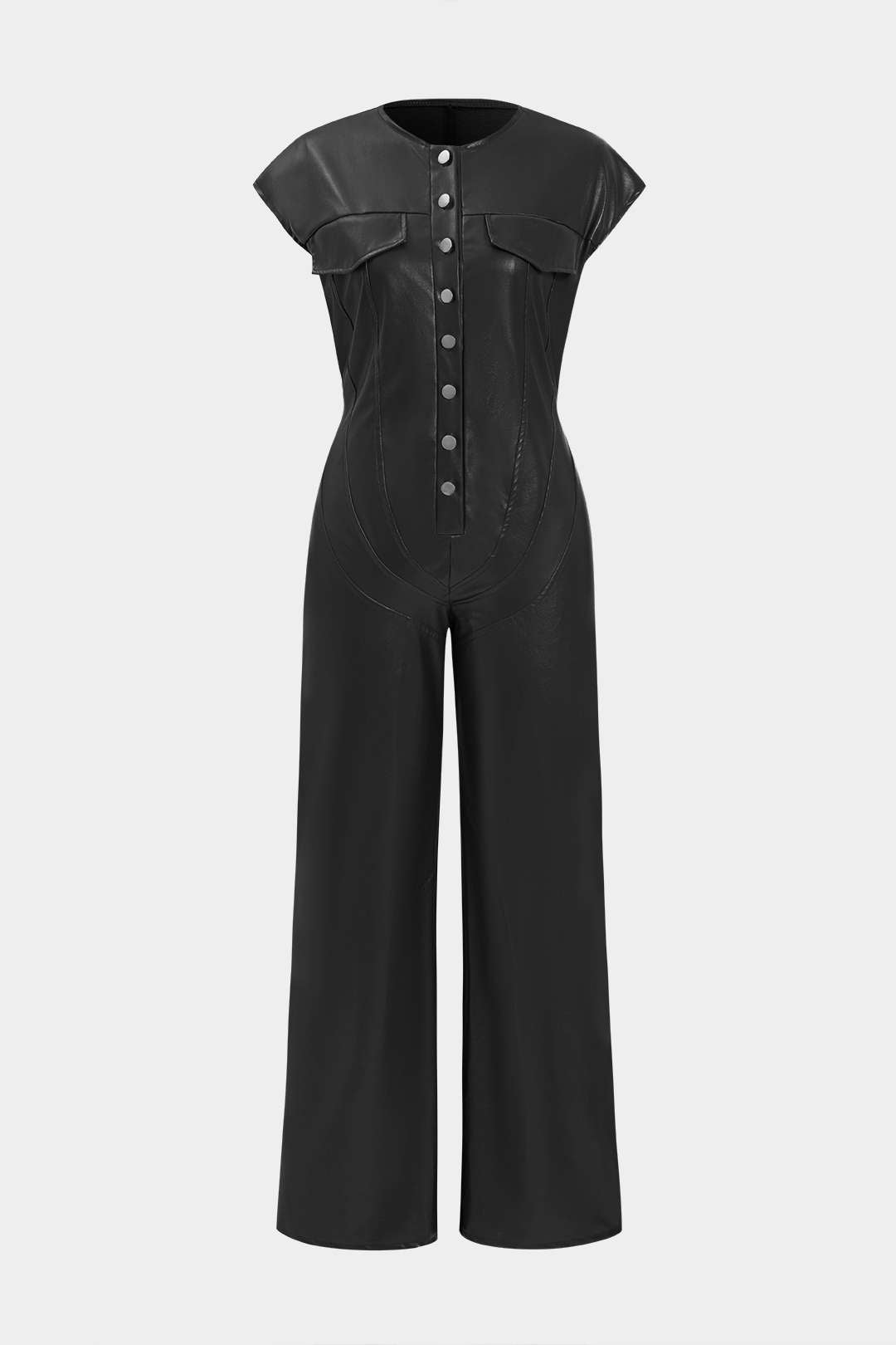 Faux Leather Button Jumpsuit