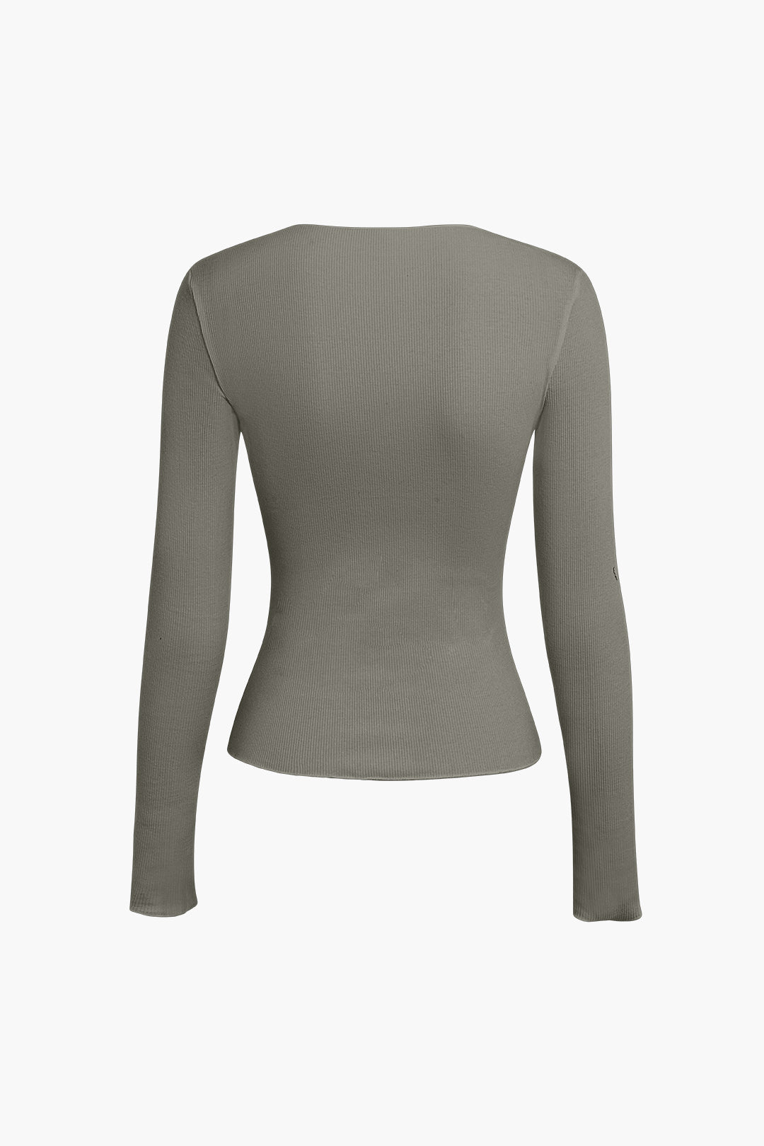 Basic Solid Round Neck Ribbed Long-Sleeve Top