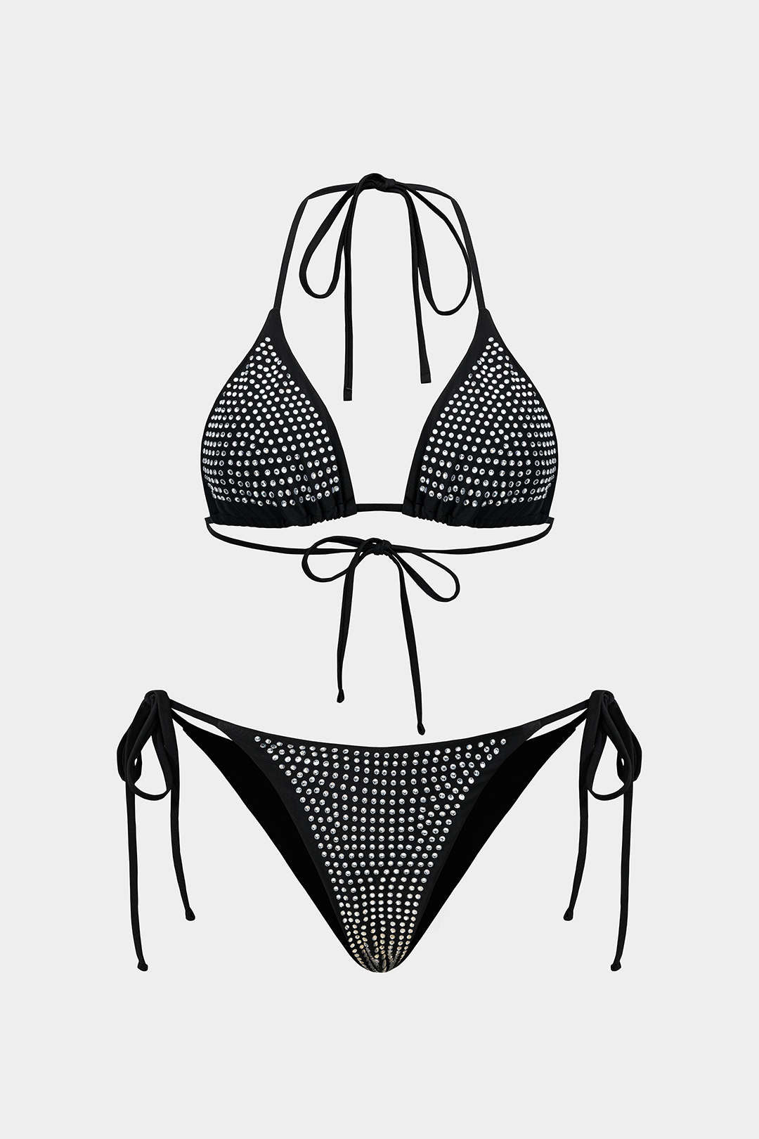 Rhinestone Tie Up Backless Bikini Set