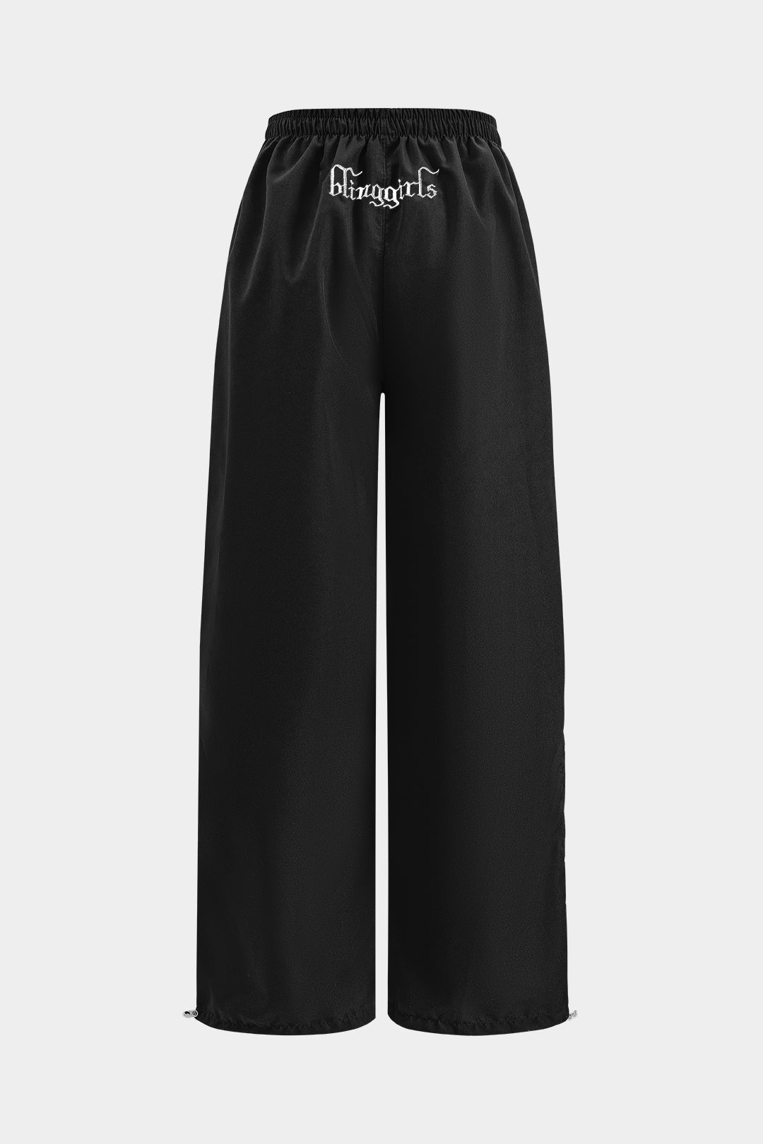 Letter Embroidery Ruched Drawstring Wide Leg Trousers