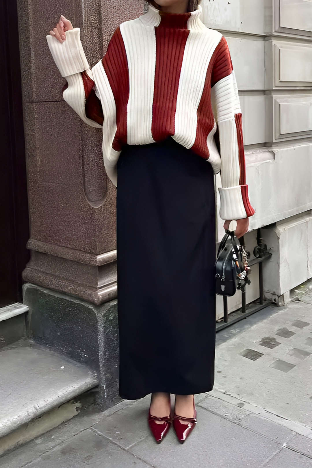 Stripes Turtleneck Sweater Long-Sleeve Top