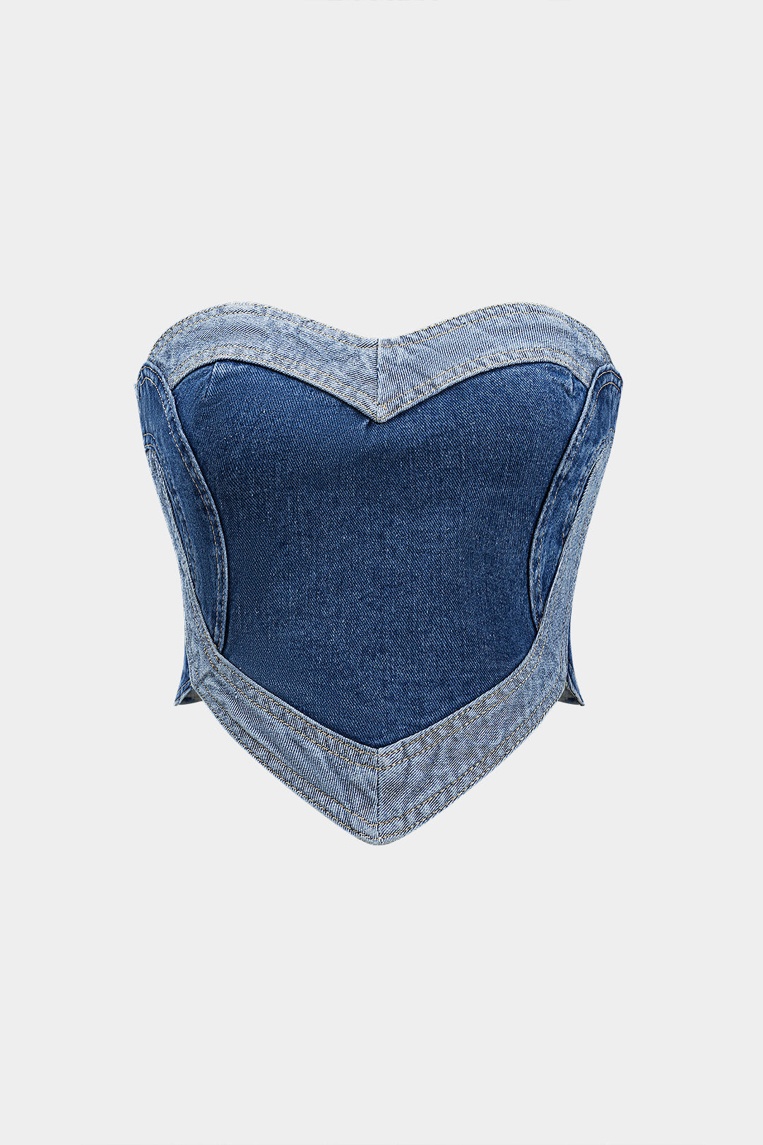 Denim Patchwork Zippper Tube Top