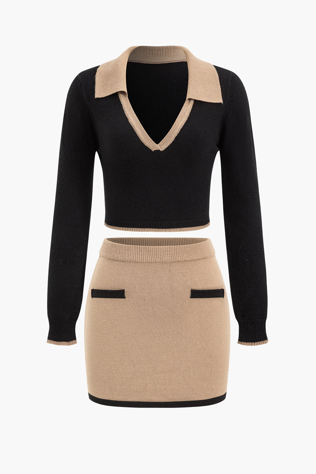 Contrast Sweater And Skirt Set