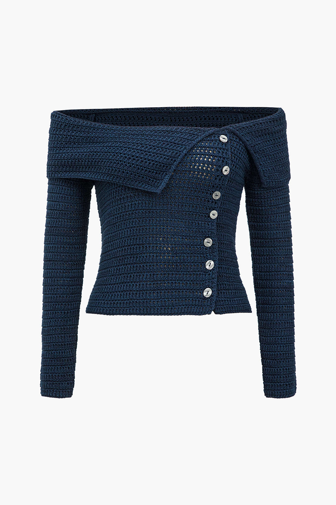 Knitted Button Asymmetrical Long-Sleeve Top