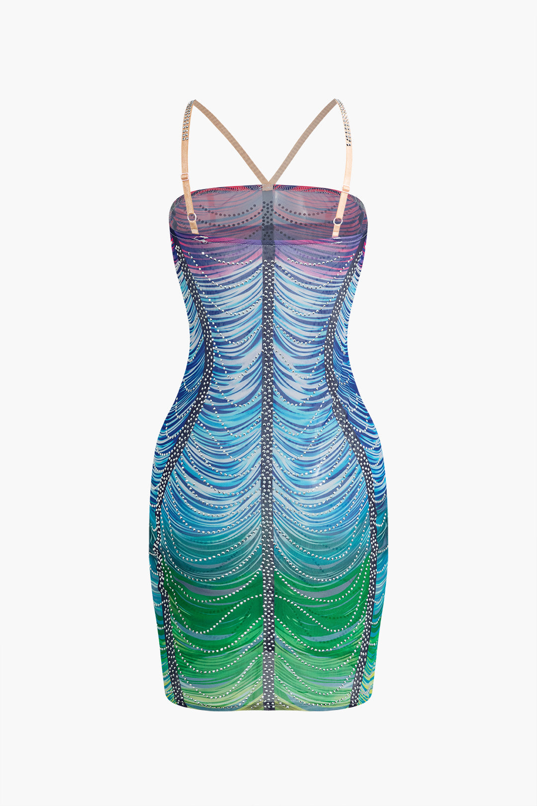 Rainbow Striped Rhinestone Bodycon Mini Dress