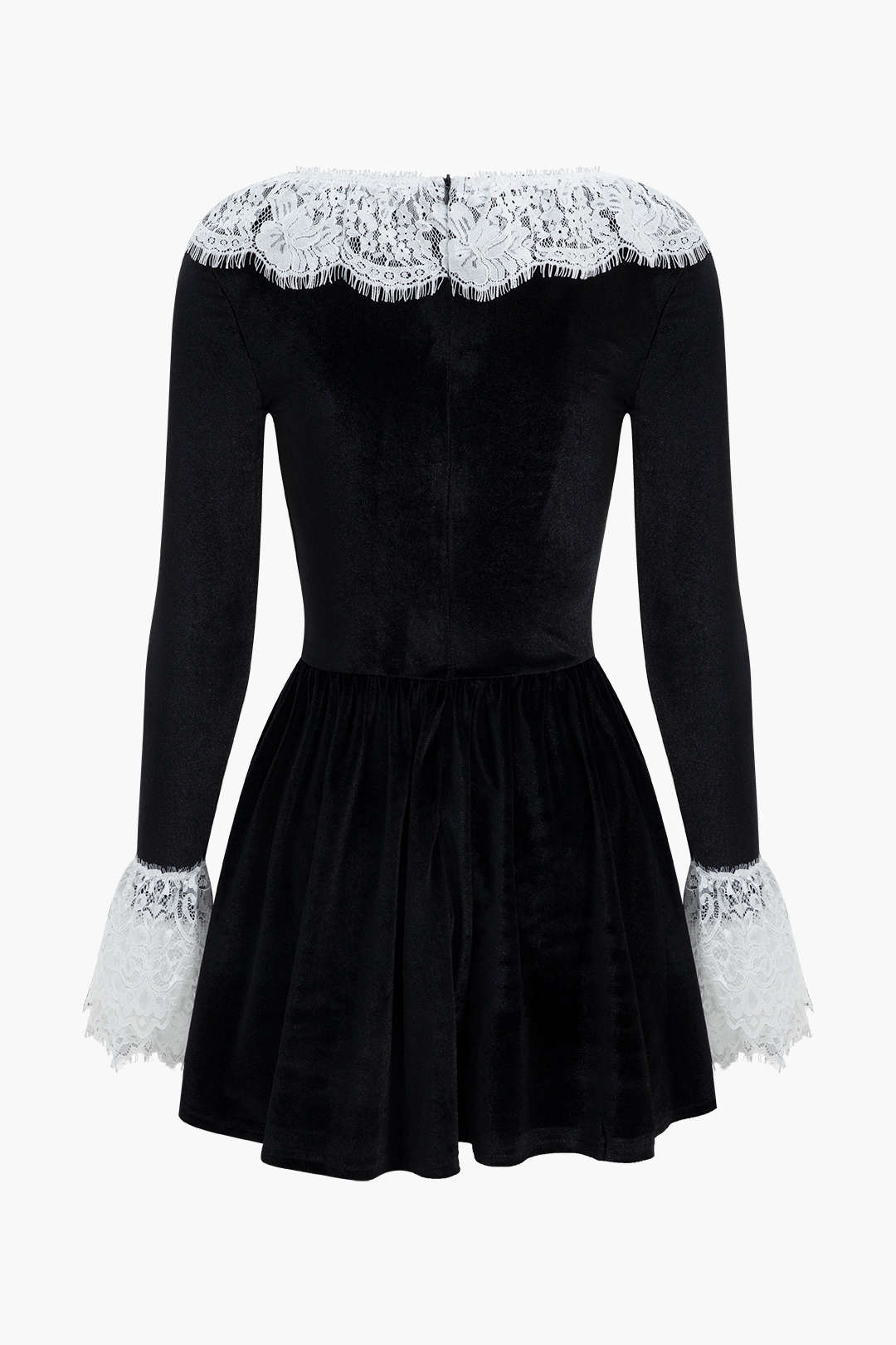 Lace Patchwork Velvet Long Sleeve Mini Dress