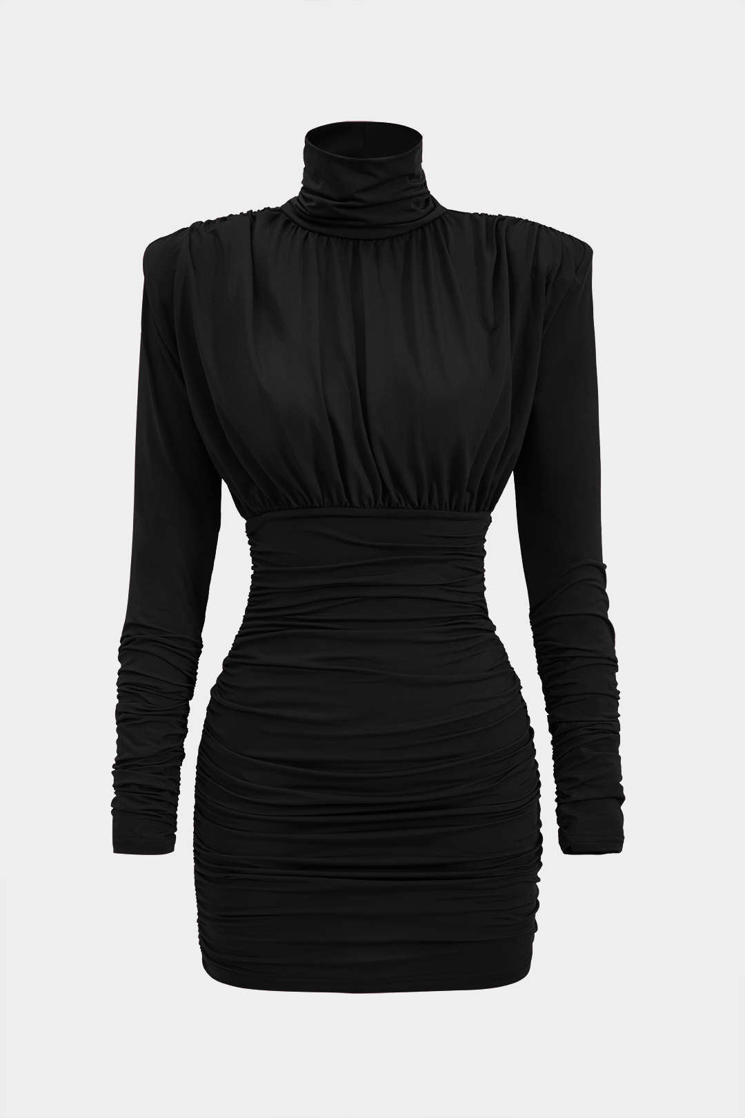 Ruched Long Sleeve Turtleneck Mini Dress