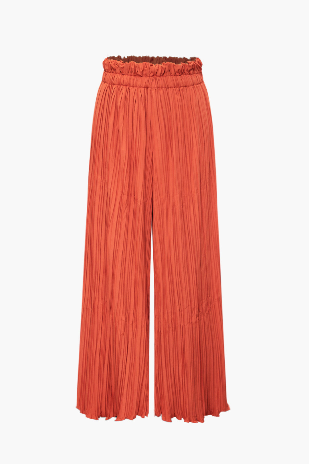 Ruched Tie Front Long Sleeve Top And Pleated Wide Leg Trousers Set