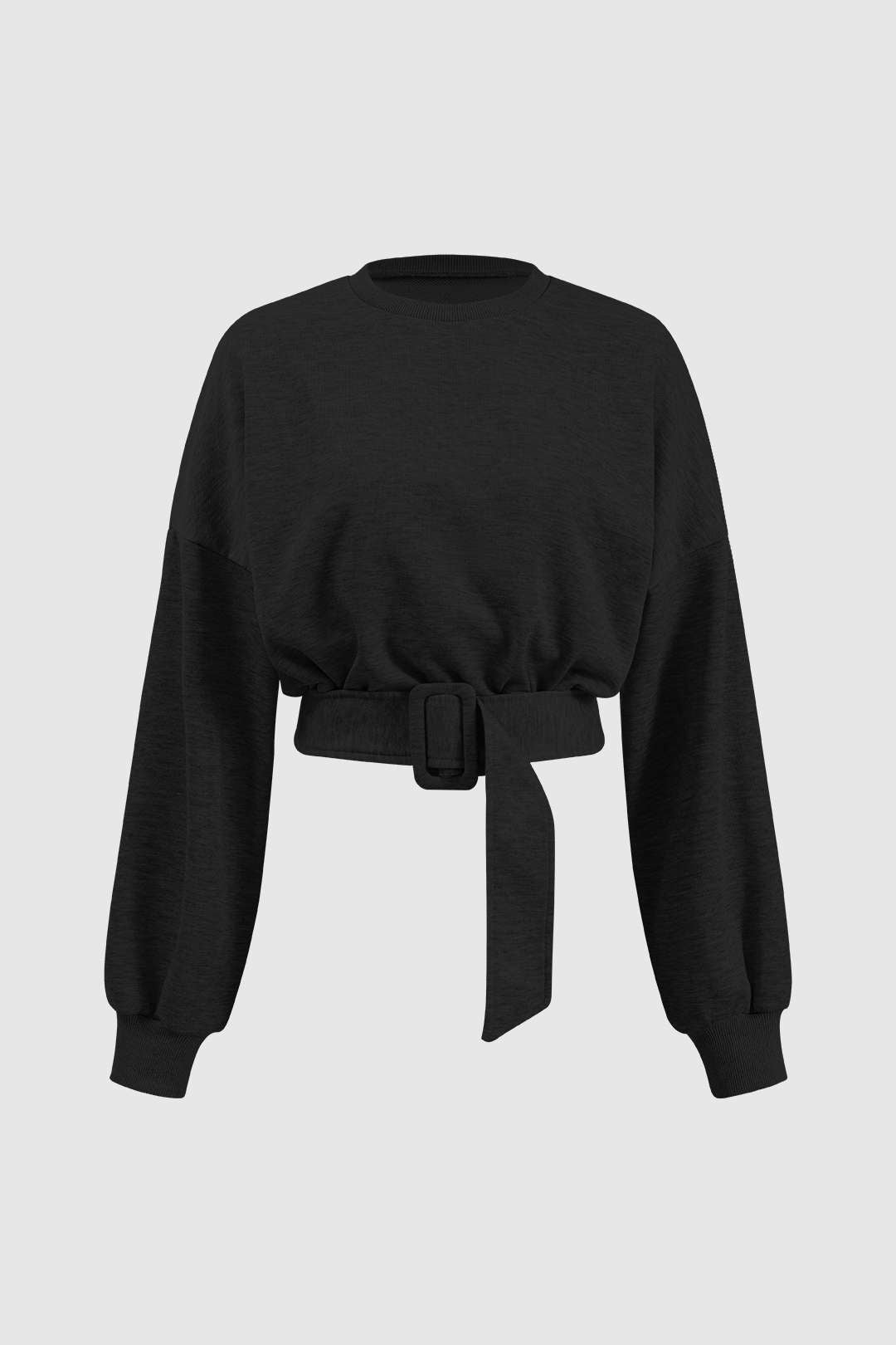 Round Neck Belted Long Sleeve Sweatshirt