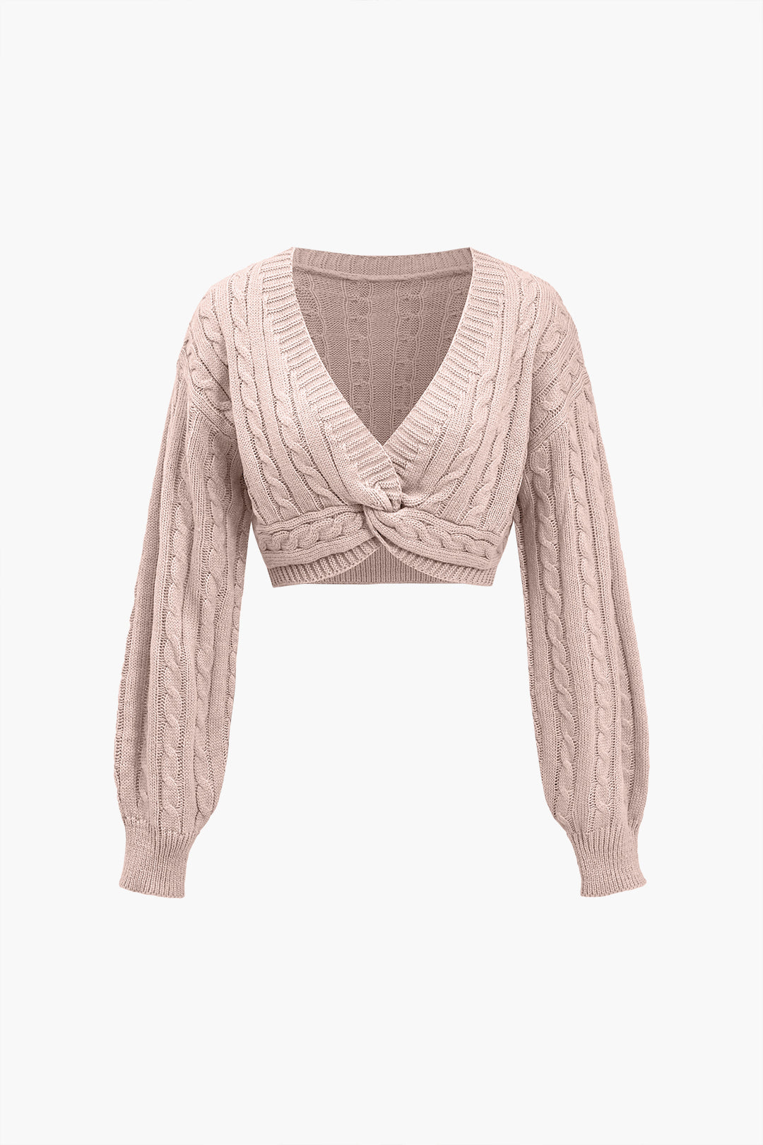 Solid Sweater Twist Knot V-Neck Long-Sleeve Top