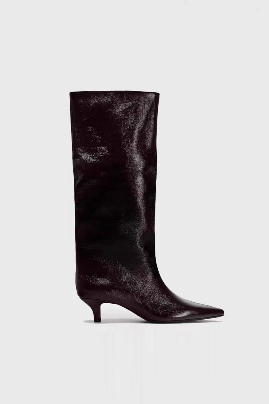 Faux Leather Textured Pointed Toe Knee High Boots