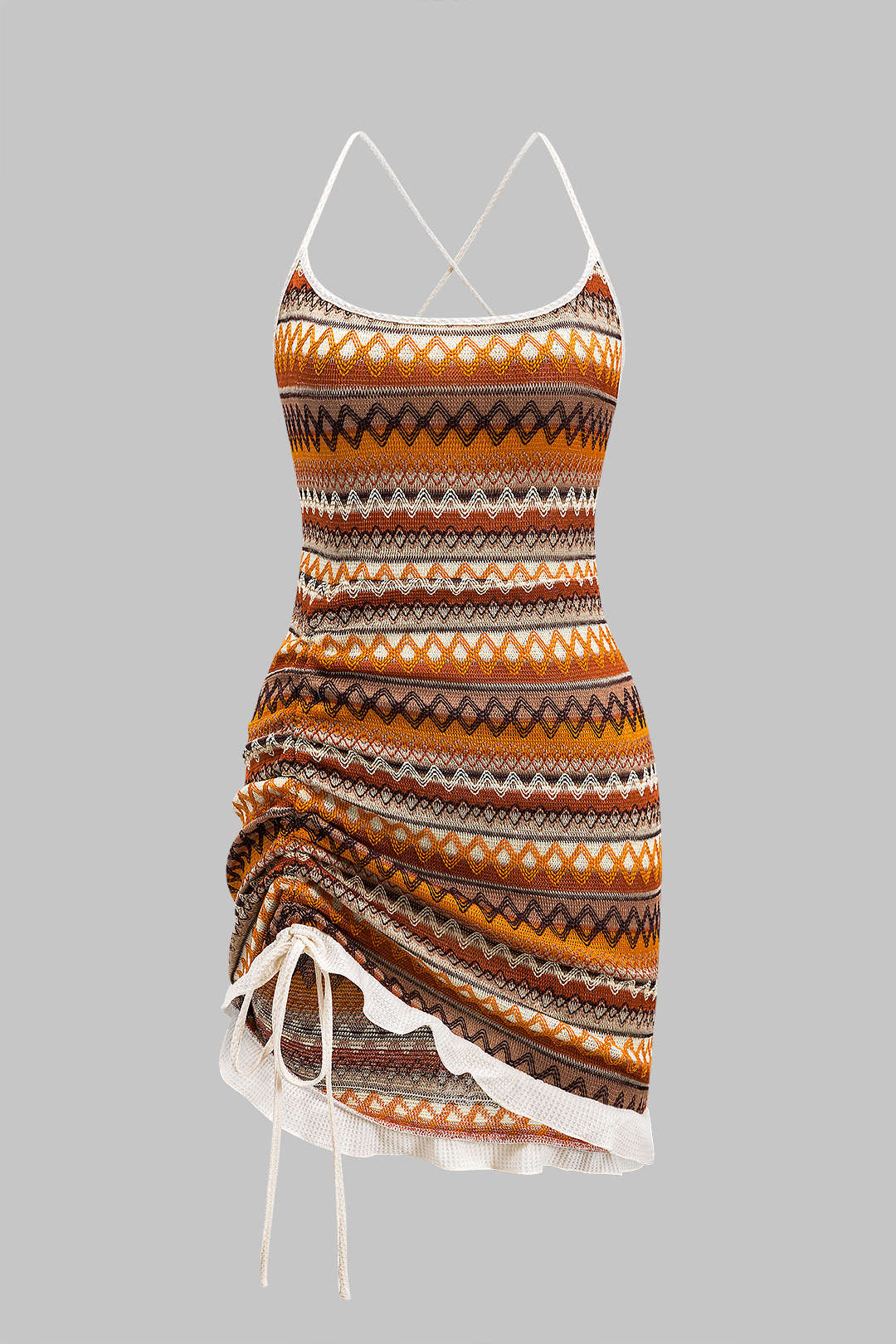 Knit Drawstring Crossed Tie Back Backless Dress