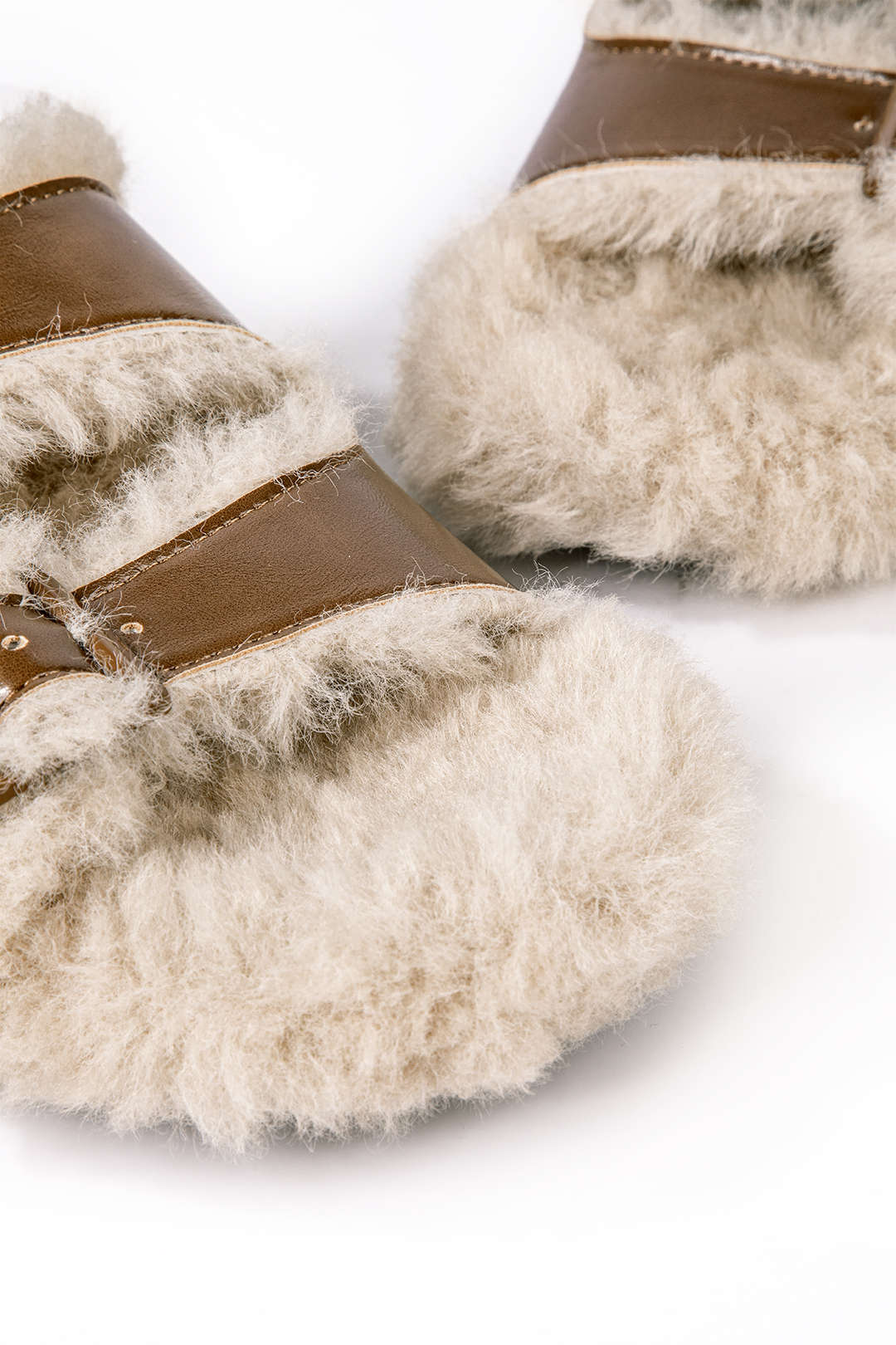 Faux Leather Faux Fur Slippers