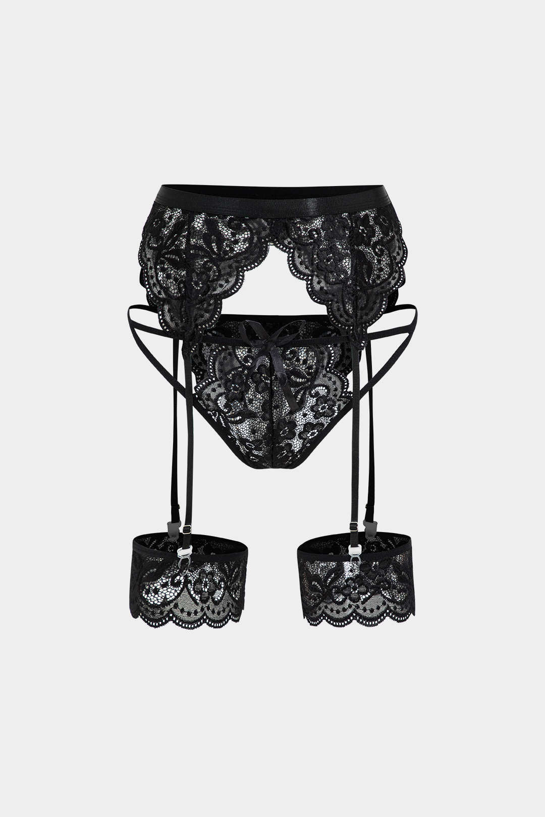 Lace Backless Cut Out Tie-Up Lingerie Garter Set