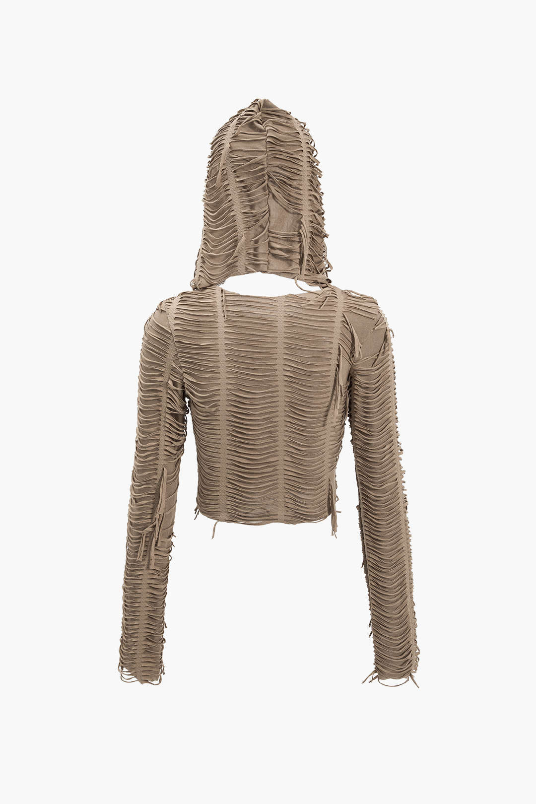 Solid Fringe Long-Sleeve Hooded Top