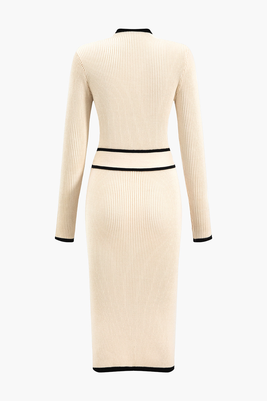 Contrast Knit Tie-Up Long Sleeve Dress