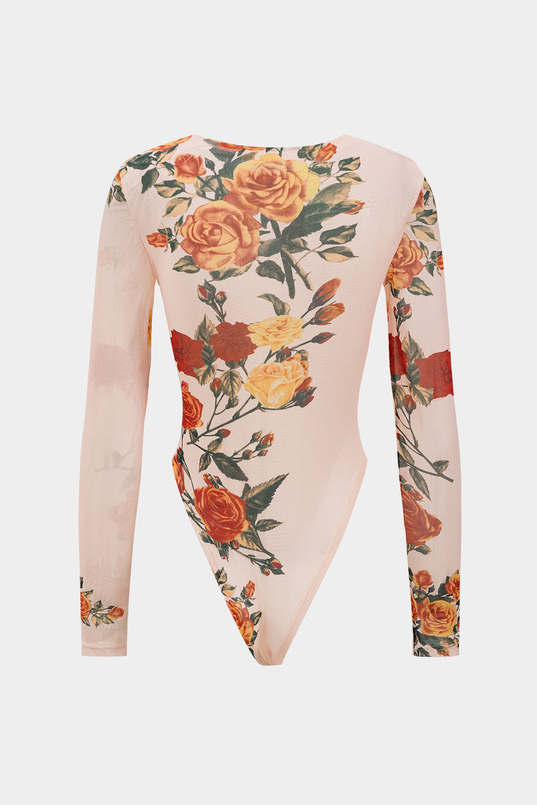 Floral Print Mesh Long Sleeve Bodysuit