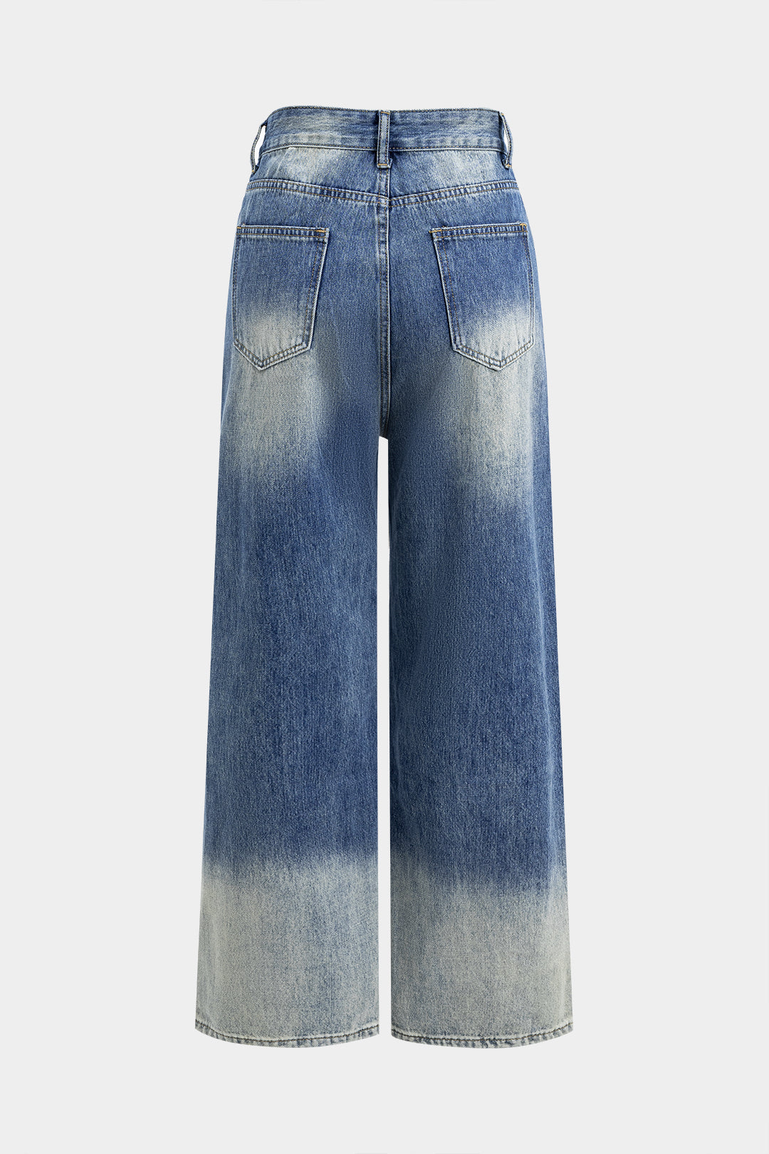 Faded Denim Button Pocket Wide Leg Jeans