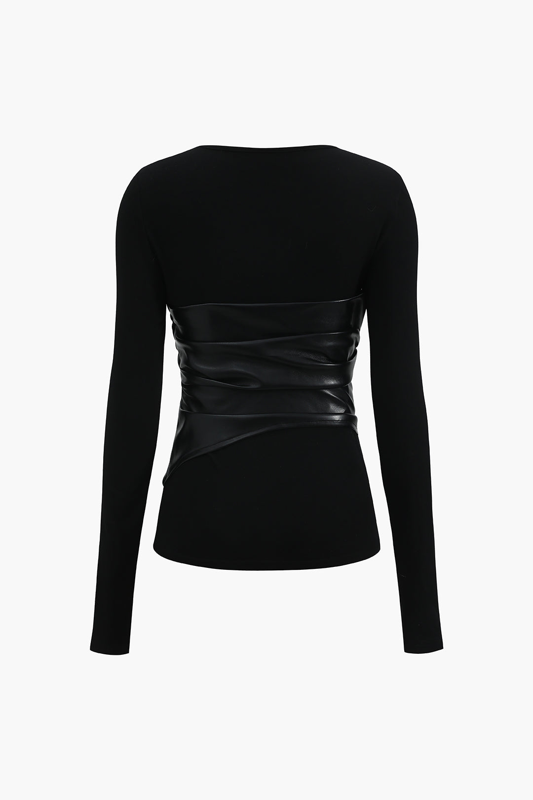 Faux Leather Patchwork Long-Sleeve Top