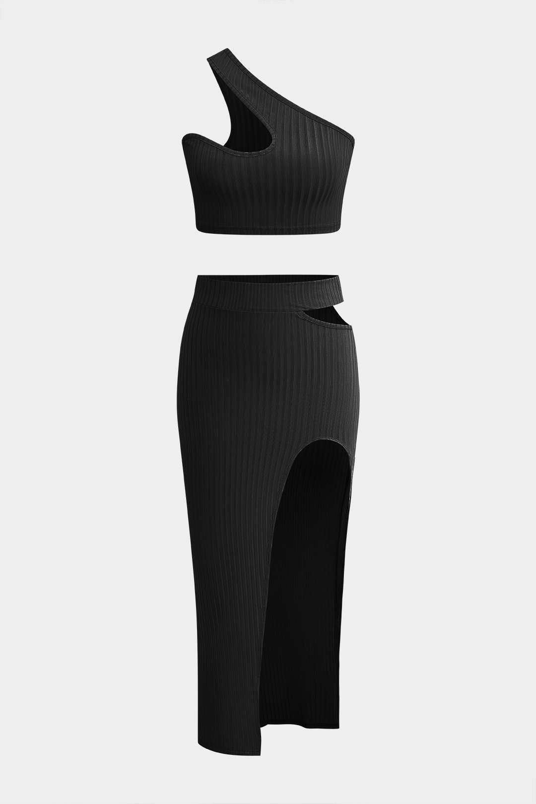 Asymmetrical Cut Out Top And Slit Skirt Set