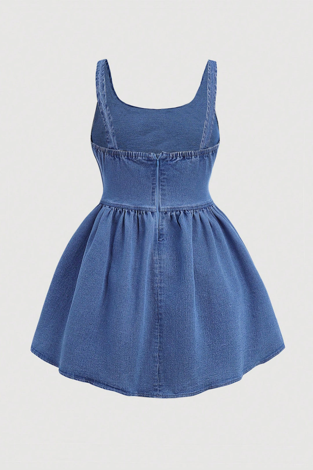 Plus Size Denim Zipper Square Neck Sleeveless Mini Dress