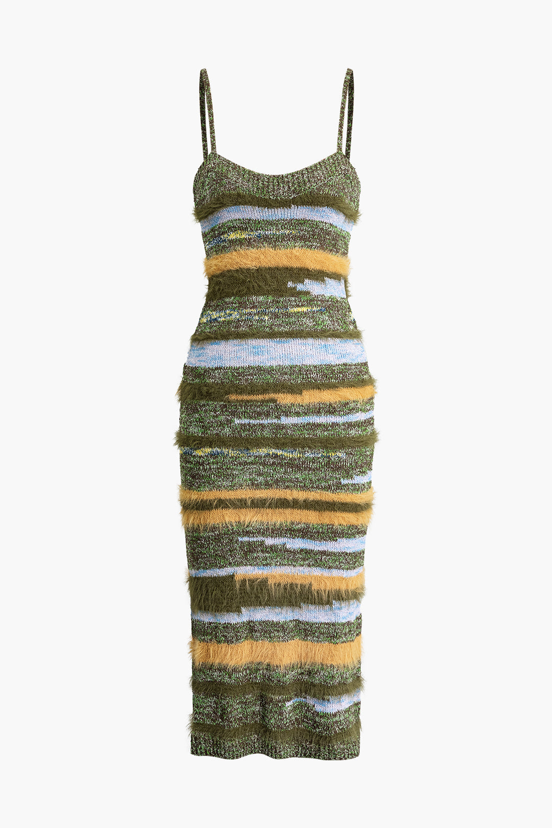 Feather Detail Stripe Cami Knit Midi Dress