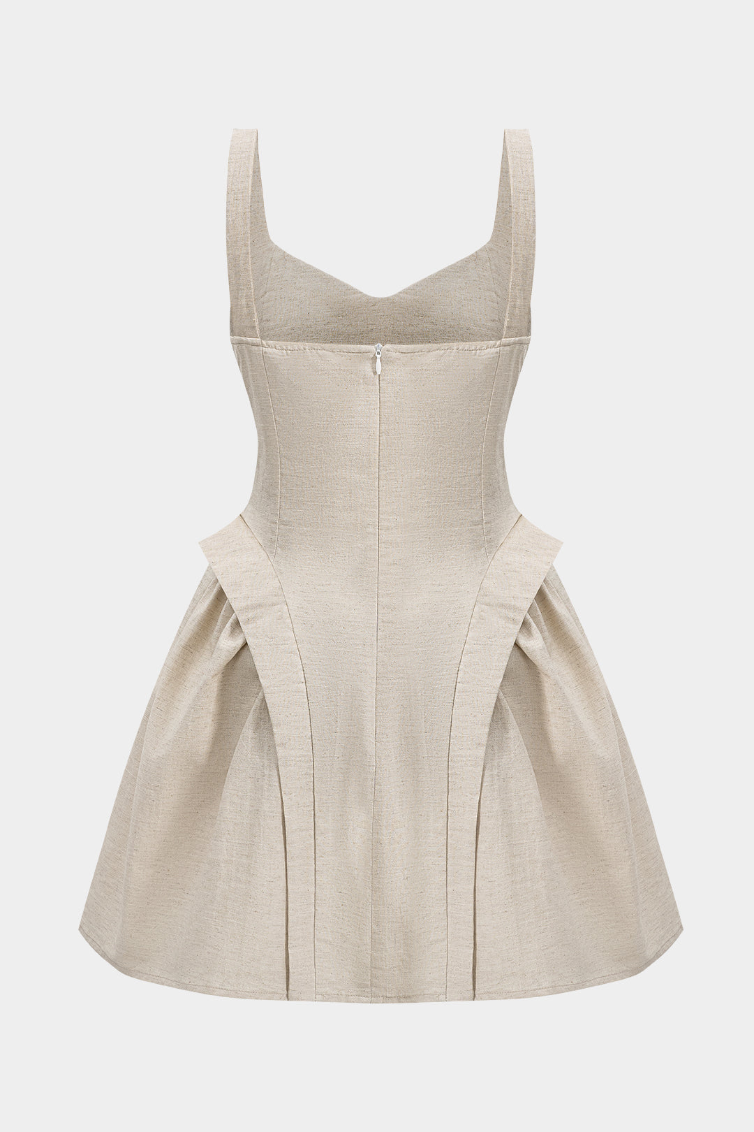 Linen Ruched Zipper Mini Dress