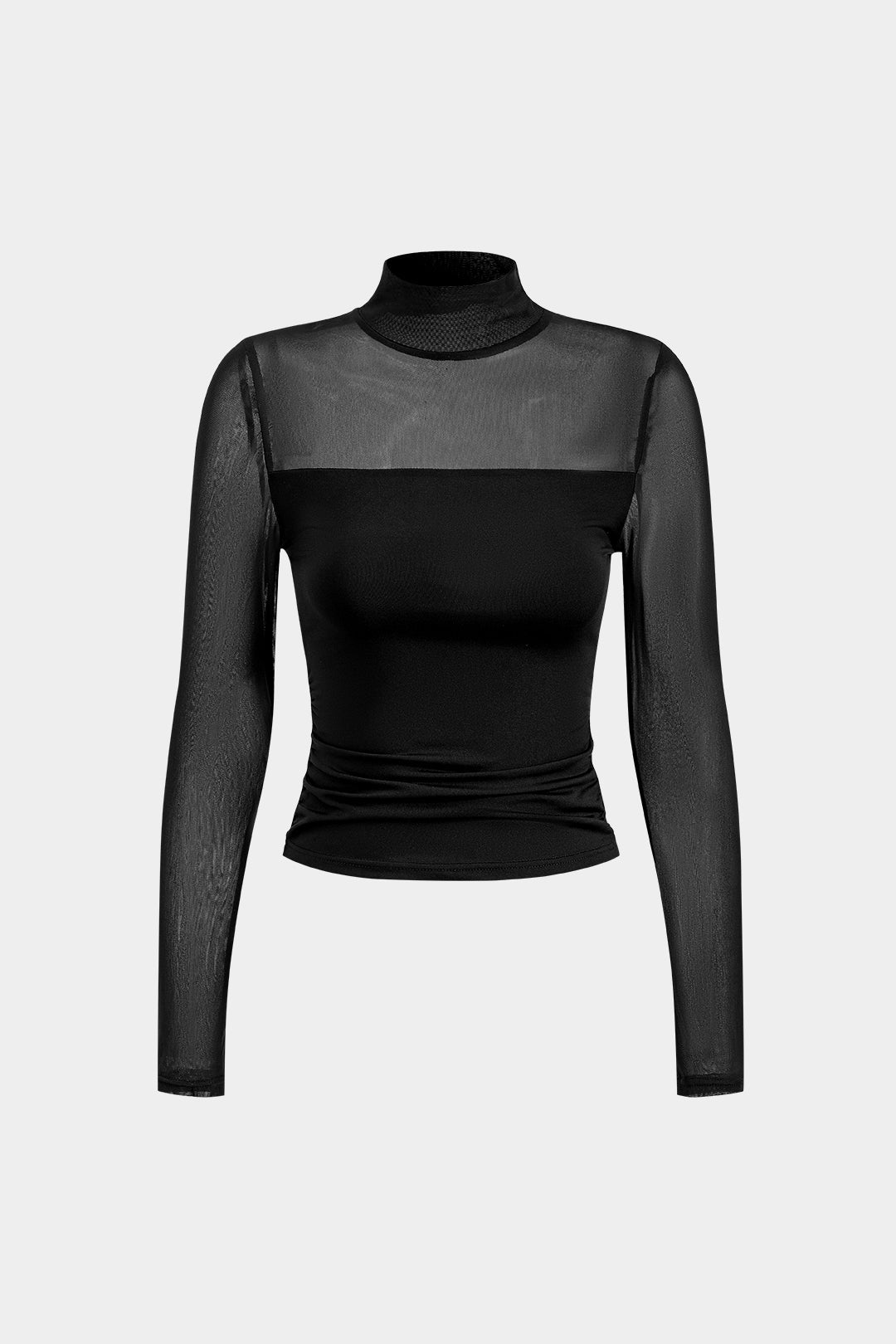 Mesh Patchwork Round Neck Long-Sleeve Top