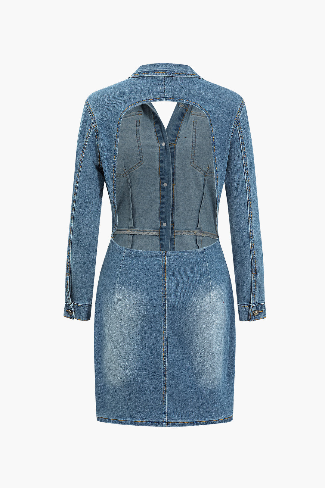 Button Cut Out Denim Dress