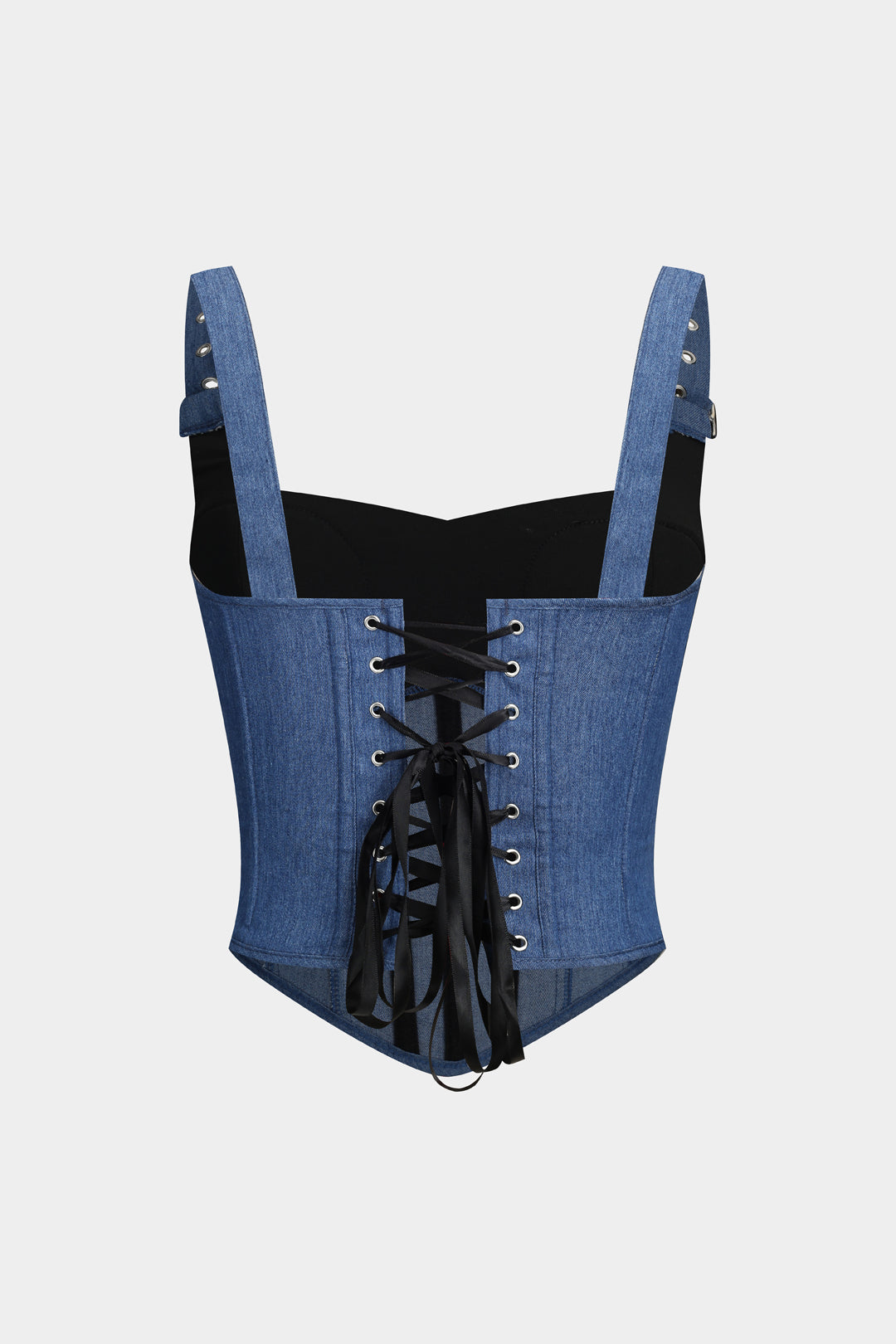 Denim Metallic Tie Back Corset Crop Cami Top