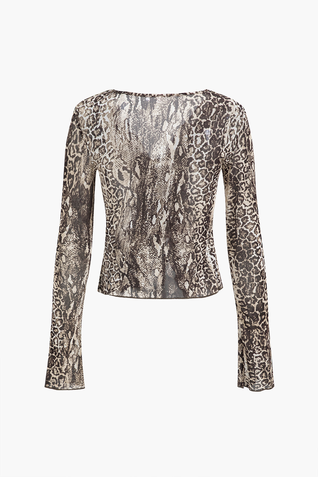 Leopard Print Mesh Long-Sleeve Top