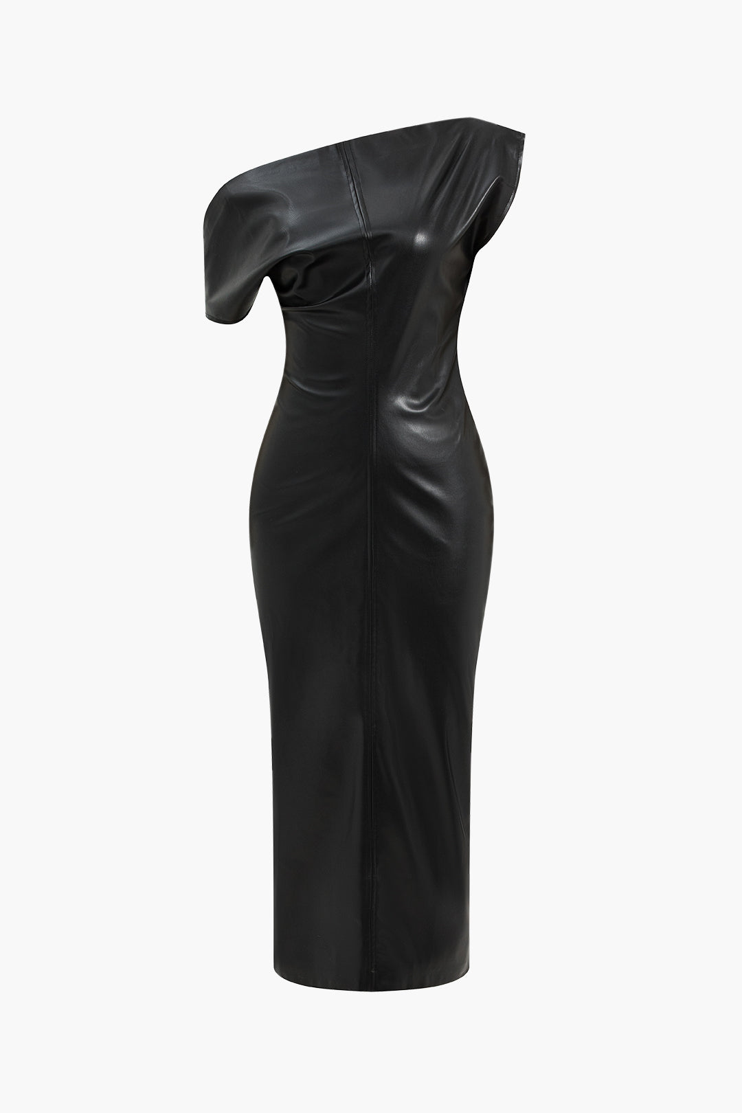 Asymmetry Faux Leather Zipper Midi Dress