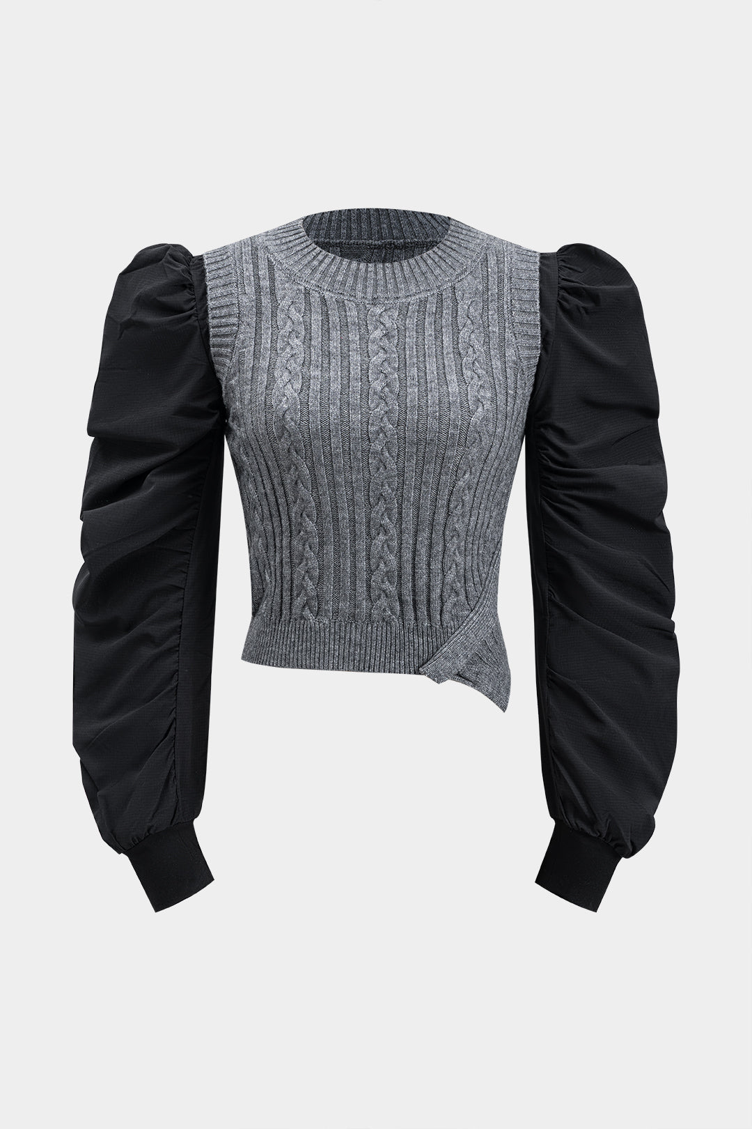 Knit Ruched Patchwork Long-Sleeve Top