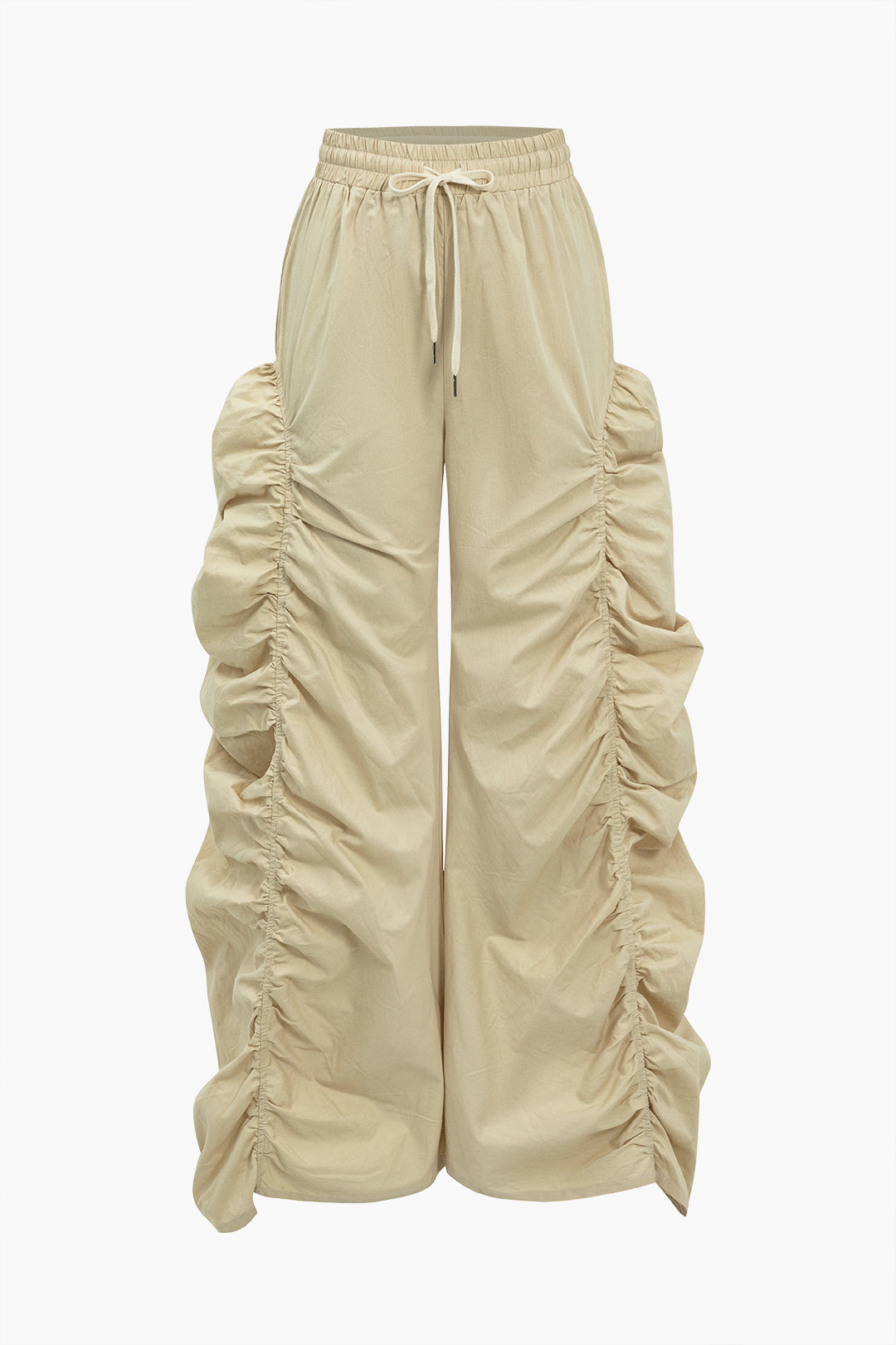 Ruched Drawstring Zipper Tank Top And Tie-Up Trousers Set