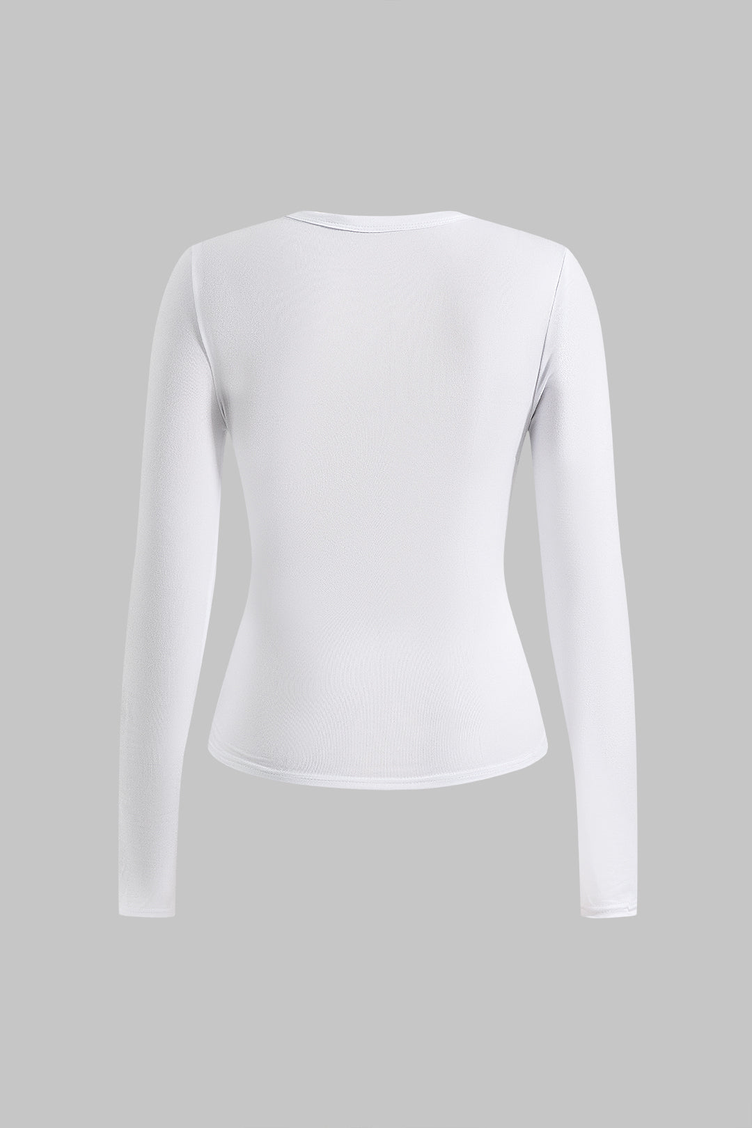 Pleated Crossed Round Neck Long-Sleeve Top