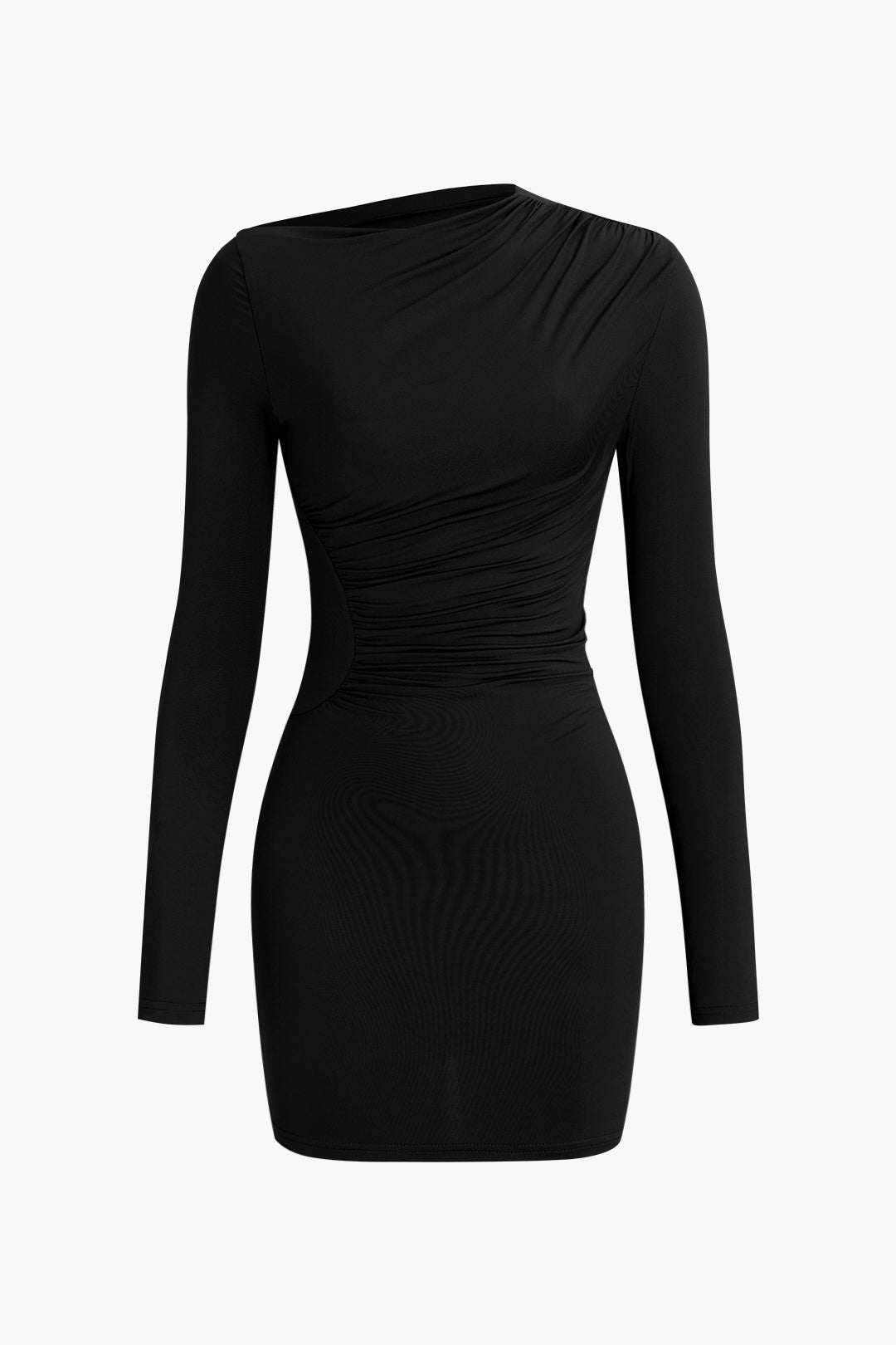 Asymmetrical Ruched Long Sleeve Mini Dress