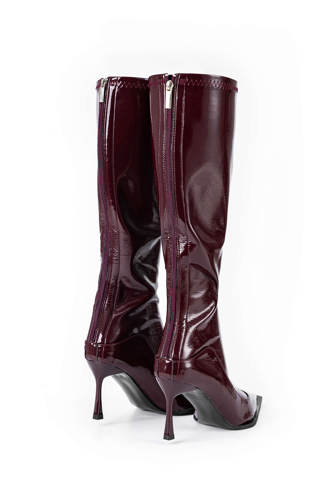 Faux Leather Pointed Knee High Boots