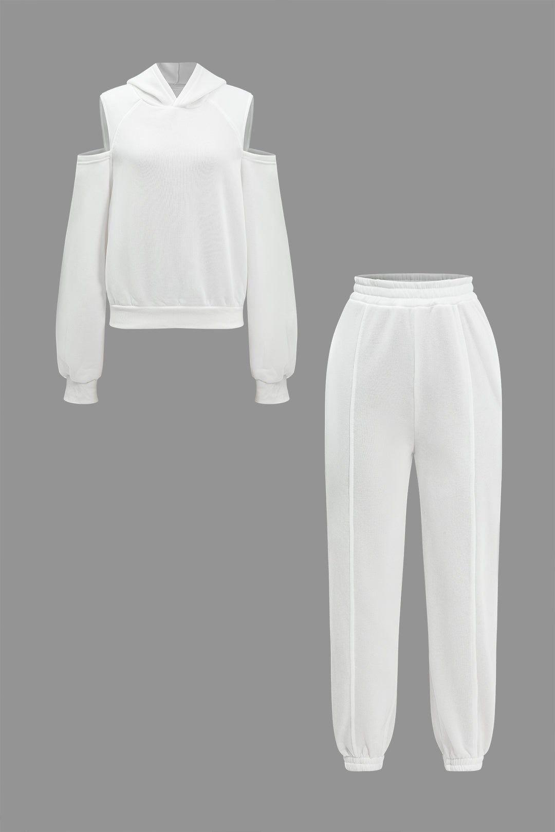 Solid Hooded Cut Out Sweatshirt And Elastic Pants Set