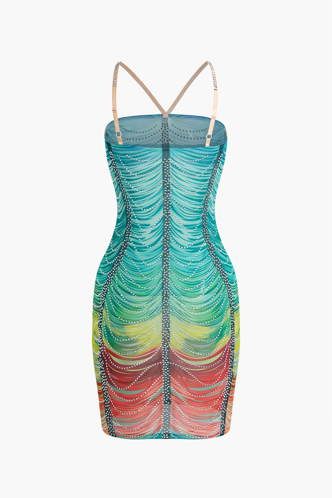 Rainbow Striped Rhinestone Bodycon Mini Dress