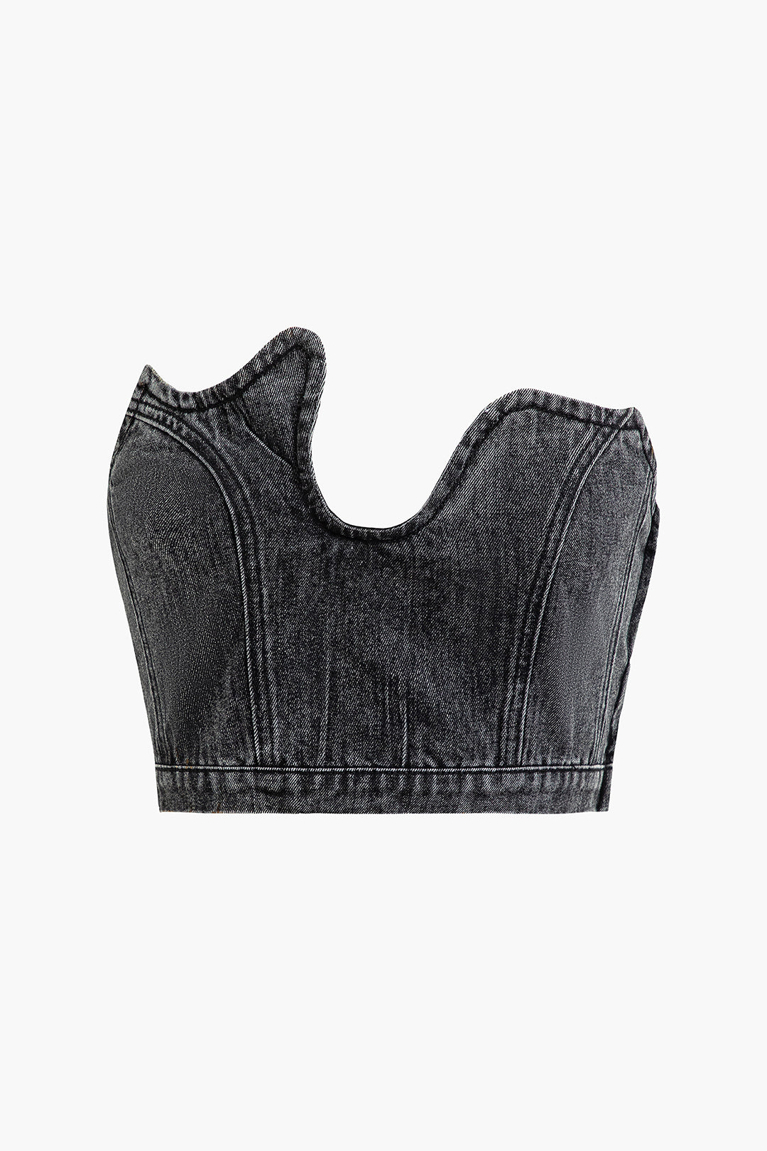 Asymmetric Denim Tube Top