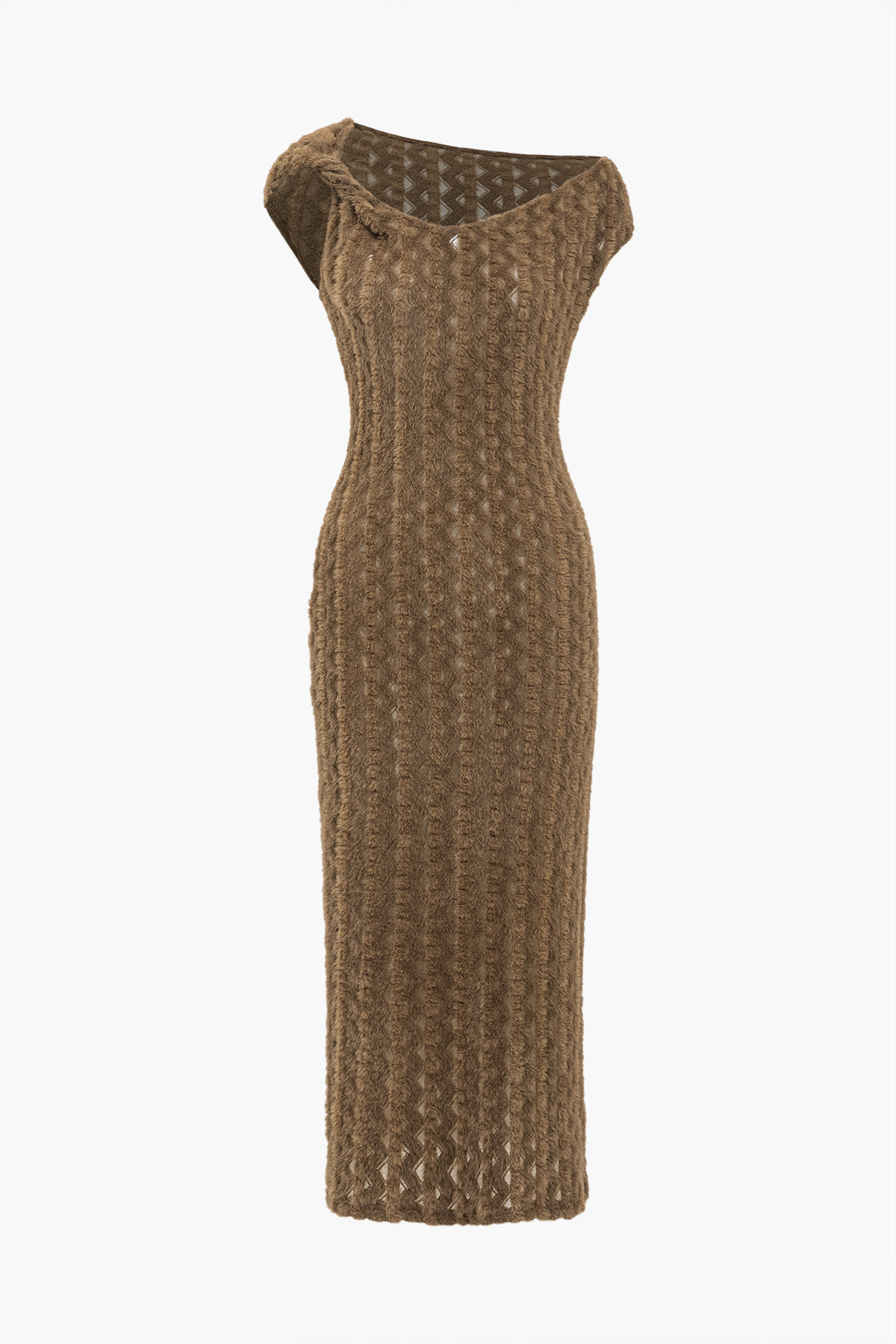 Solid Textured Asymmetrical Twist Knot Midi Dress