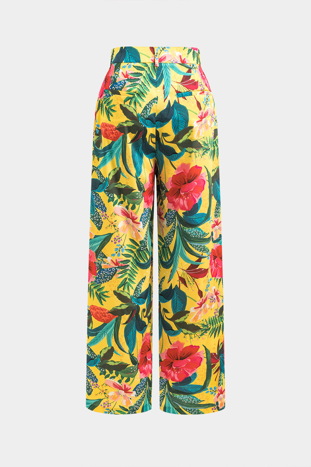 Floral Leaves Print Ruched Twist Knot Tank Top And Pocket Wide Leg Trousers Set