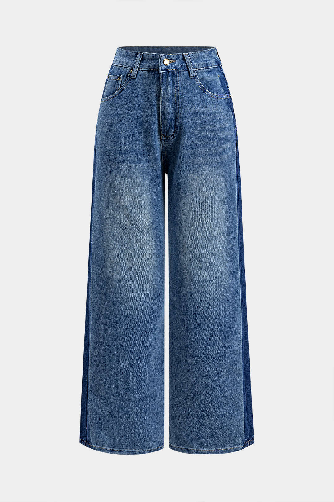 Denim Button Pocket Wide Leg Jeans