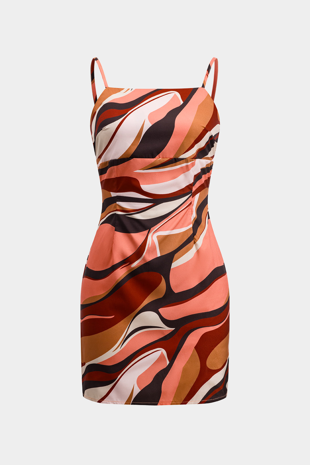 Abstract Print Tie Back Zipper Slip Mini Dress