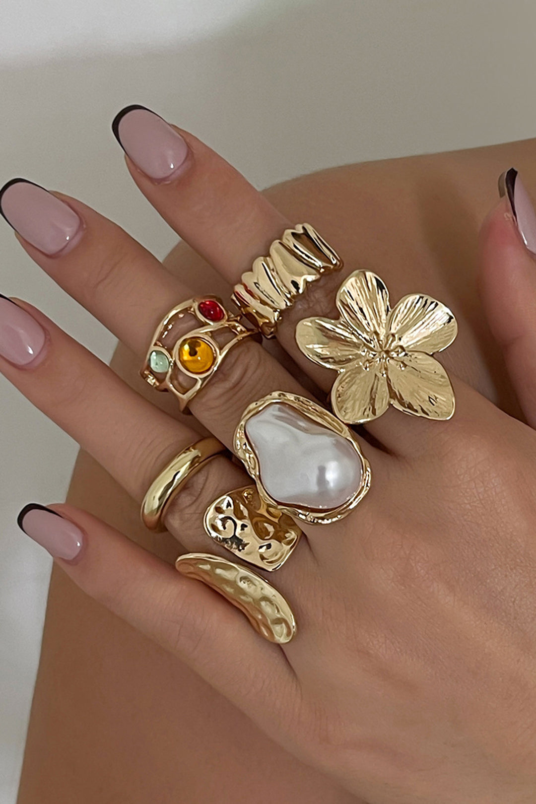 Pearl Liquid Flower Lava Open Shape Ring