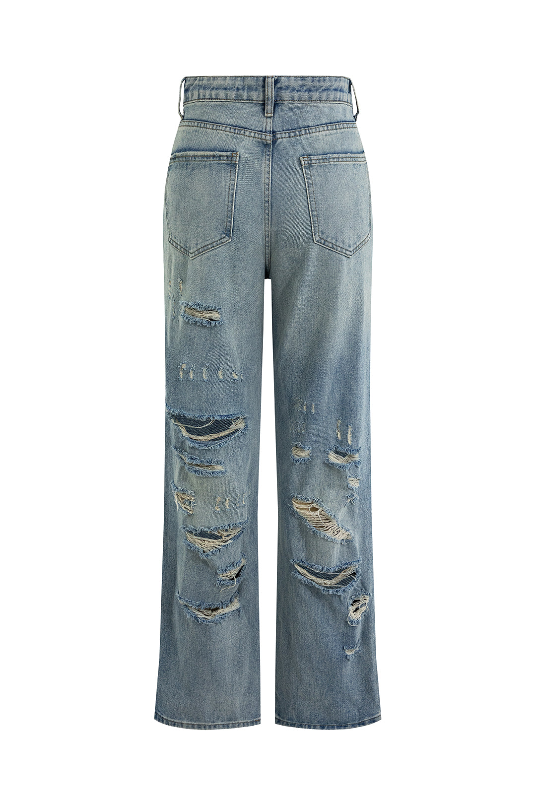 Denim Ripped Fringe Cut Out Jeans